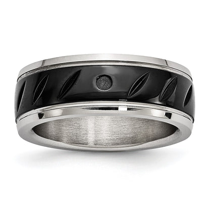 Chisel Stainless Steel Polished Black IP-plated 8mm Grooved Band