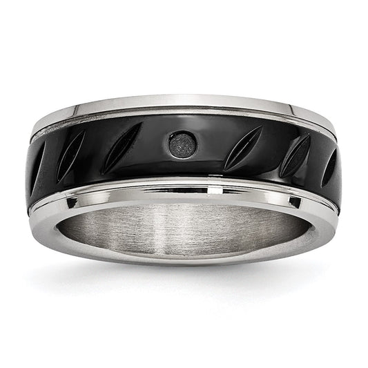 Chisel Stainless Steel Polished Black IP-plated 8mm Grooved Band