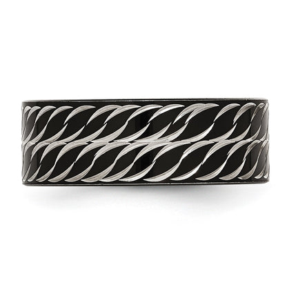Chisel Stainless Steel Polished Black IP-plated Diamond-Cut 8mm Band
