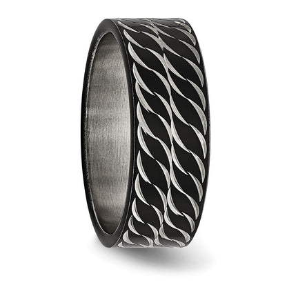 Chisel Stainless Steel Polished Black IP-plated Diamond-Cut 8mm Band