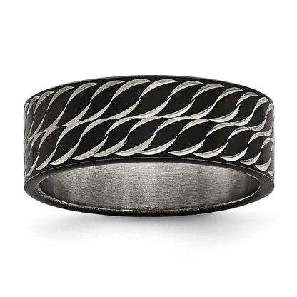 Chisel Stainless Steel Polished Black IP-plated Diamond-Cut 8mm Band