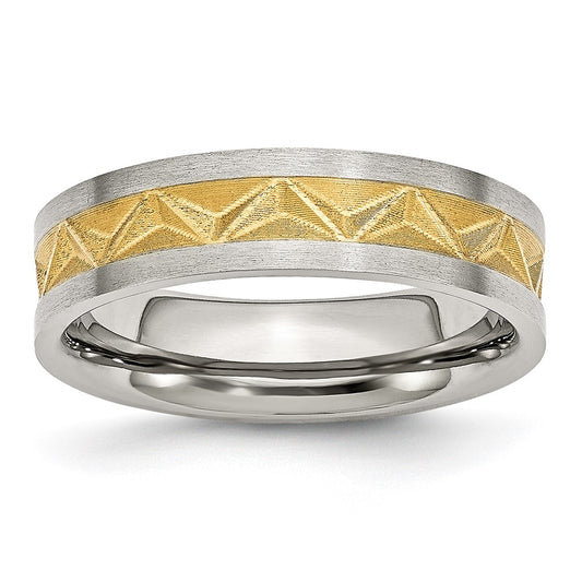 Chisel Stainless Steel Brushed Yellow IP-plated 6mm Grooved Band