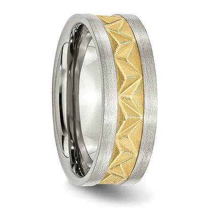 Chisel Stainless Steel Brushed Yellow IP-plated 8mm Grooved Band