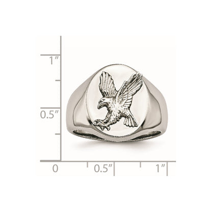 Chisel Stainless Steel Polished with Sterling Silver Rhodium-plated Eagle Ring