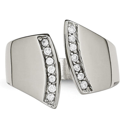 Chisel Stainless Steel Polished CZ Ring