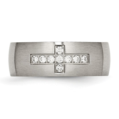 Chisel Stainless Steel Brushed with CZ Cross 7.75mm Band