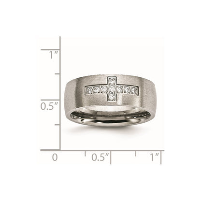 Chisel Stainless Steel Brushed with CZ Cross 7.75mm Band