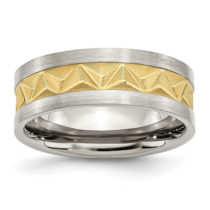 Chisel Stainless Steel Brushed Yellow IP-plated 8mm Grooved Band