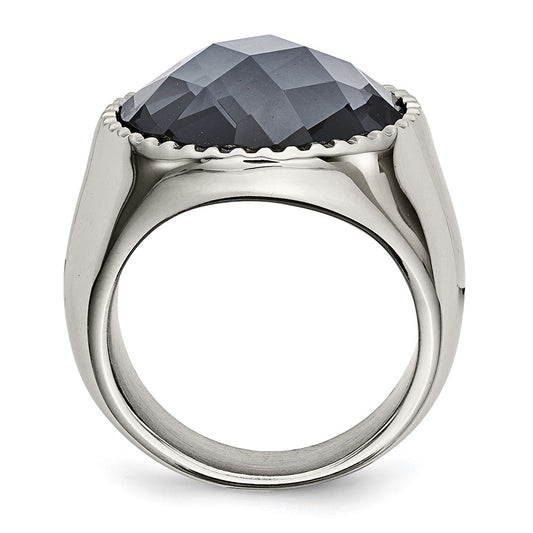 Chisel Stainless Steel Polished Grey Glass Ring