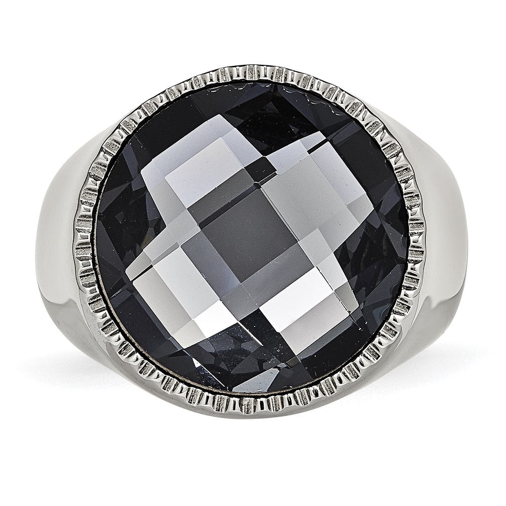 Chisel Stainless Steel Polished Grey Glass Ring