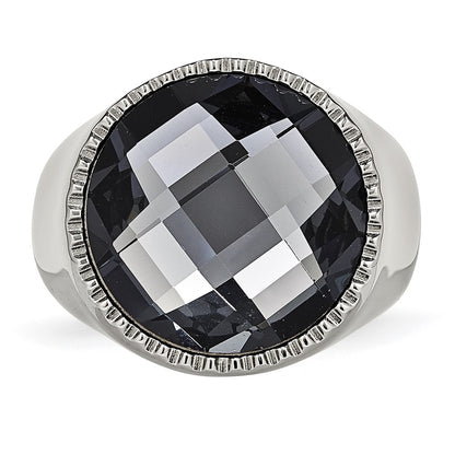 Chisel Stainless Steel Polished Grey Glass Ring