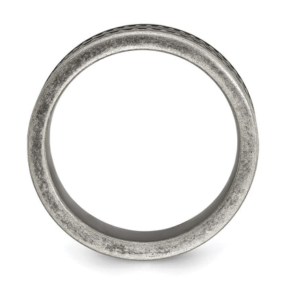 Chisel Stainless Steel Antiqued Gun Metal IP-plated Beaded 10mm Flat Band