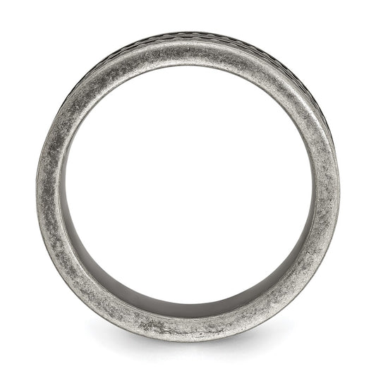 Chisel Stainless Steel Antiqued Gun Metal IP-plated Beaded 10mm Flat Band