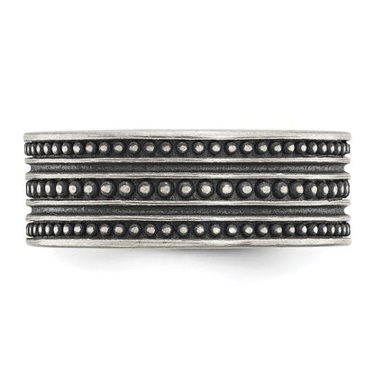 Chisel Stainless Steel Antiqued Gun Metal IP-plated Beaded 10mm Flat Band
