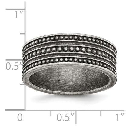 Chisel Stainless Steel Antiqued Gun Metal IP-plated Beaded 10mm Flat Band