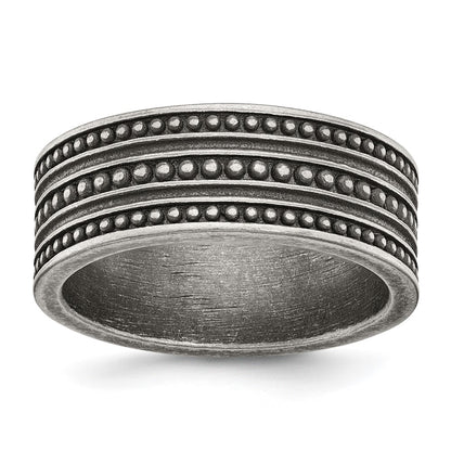 Chisel Stainless Steel Antiqued Gun Metal IP-plated Beaded 10mm Flat Band