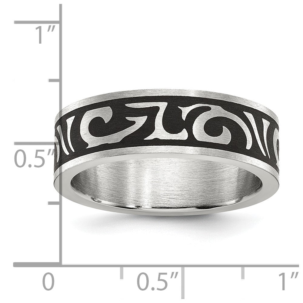 Chisel Stainless Steel Brushed Enameled Swirl Design 7mm Band