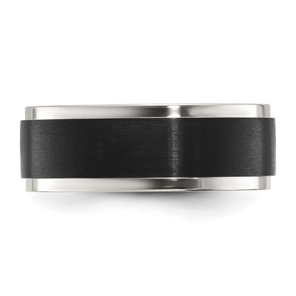 Chisel Stainless Steel Polished with Black IP-plated Brushed Center 8mm Band