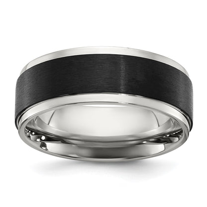 Chisel Stainless Steel Polished with Black IP-plated Brushed Center 8mm Band