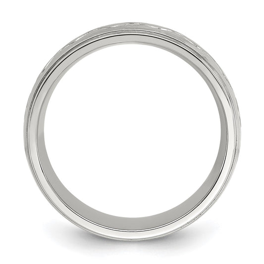 Chisel Stainless Steel Brushed and Polished Scroll Design 8mm Ridged Edge Band