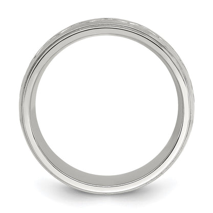 Chisel Stainless Steel Brushed and Polished Scroll Design 8mm Ridged Edge Band