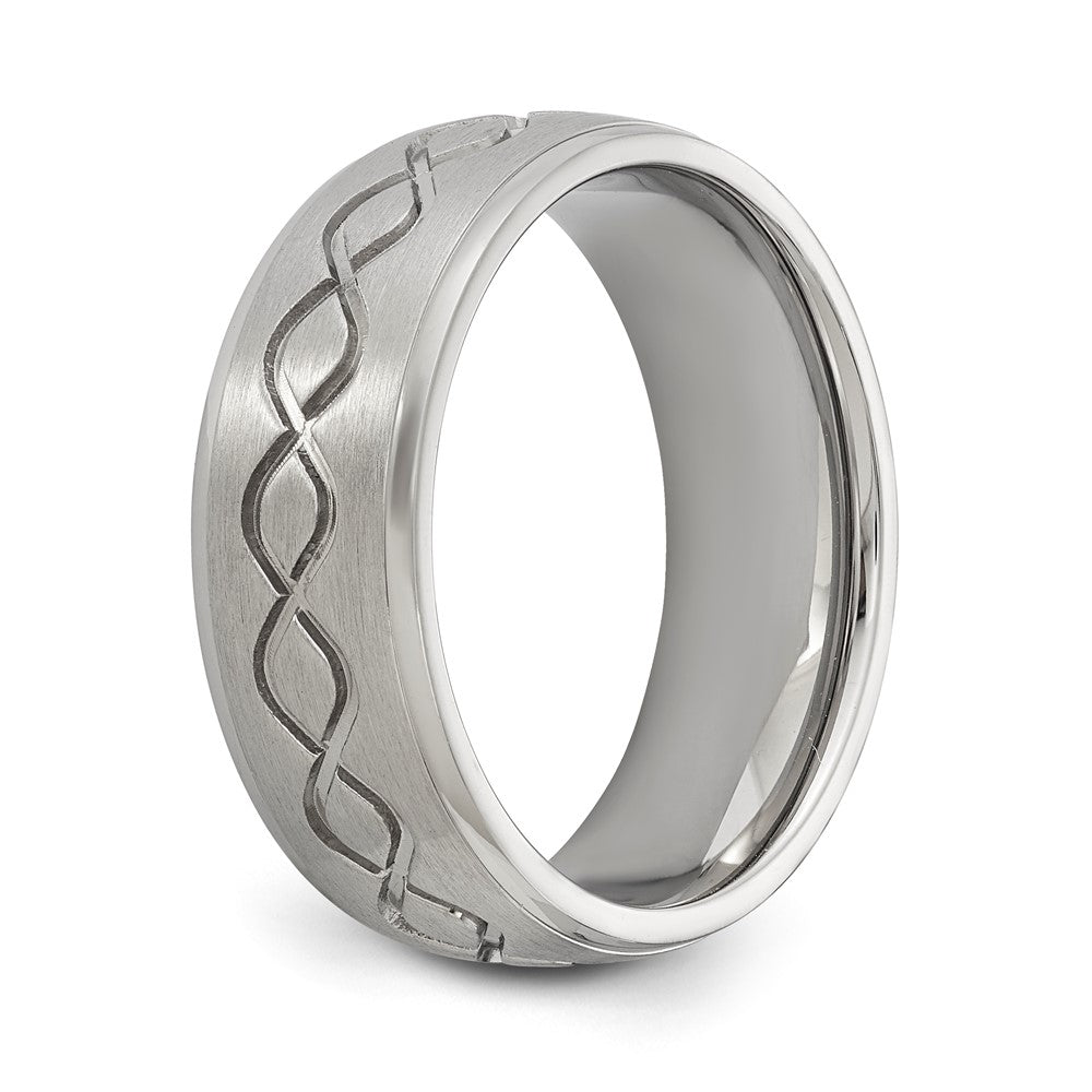Chisel Stainless Steel Brushed and Polished Scroll Design 8mm Ridged Edge Band
