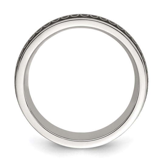 Chisel Stainless Steel Polished Black IP-plated Swirl Pattern 8mm Band
