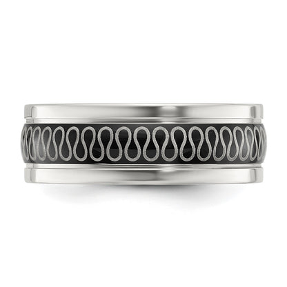 Chisel Stainless Steel Polished Black IP-plated Swirl Pattern 8mm Band