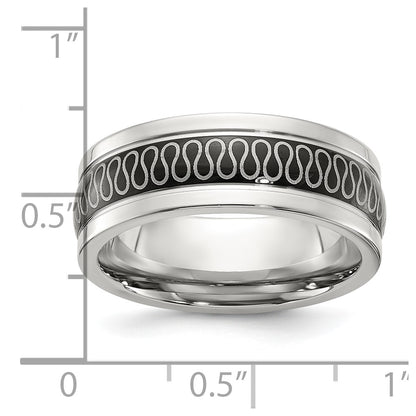 Chisel Stainless Steel Polished Black IP-plated Swirl Pattern 8mm Band