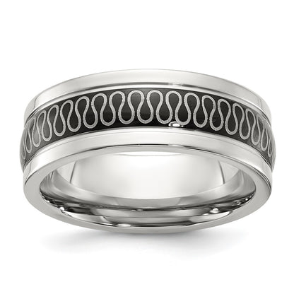 Chisel Stainless Steel Polished Black IP-plated Swirl Pattern 8mm Band
