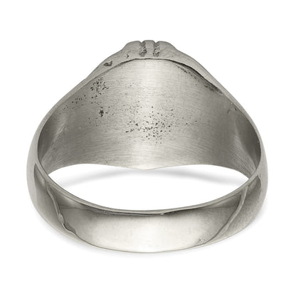 Chisel Stainless Steel Antiqued and Polished Lion Head Ring