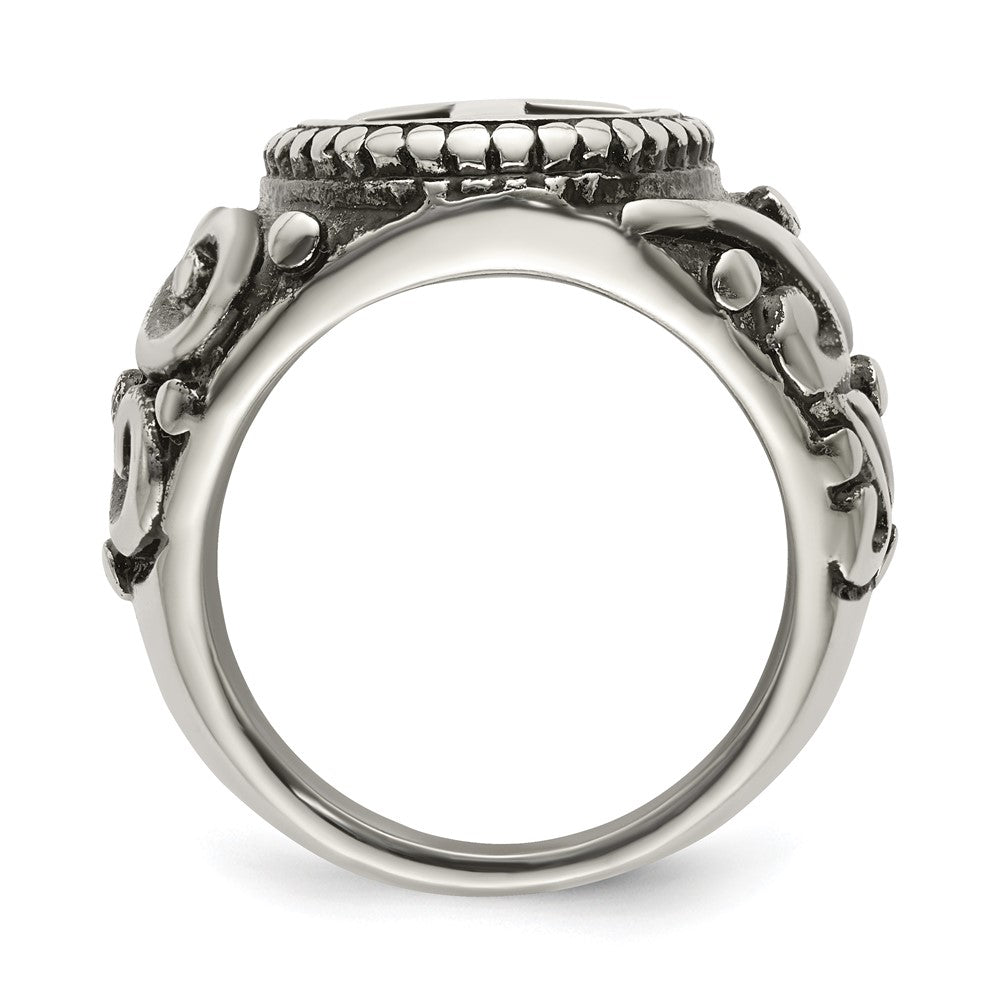 chisel Stainless Steel Antiqued and Polished Cross Ring