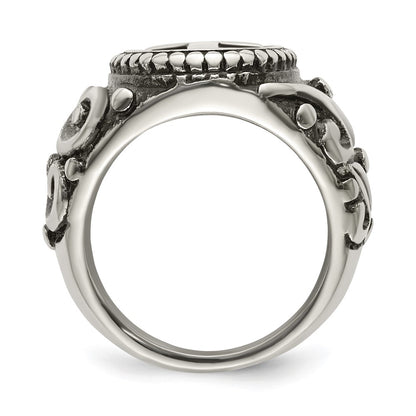 chisel Stainless Steel Antiqued and Polished Cross Ring
