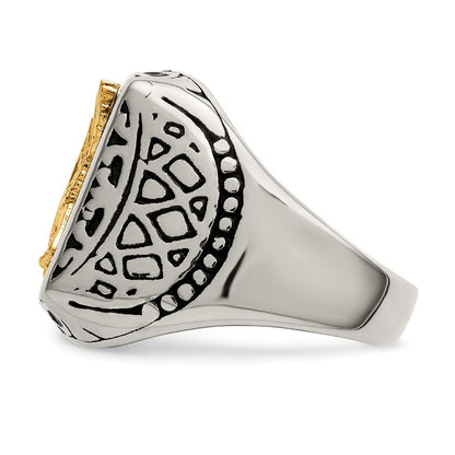 Chisel Stainless Steel with 14k Gold Accent Antiqued and Polished Eagle Ring