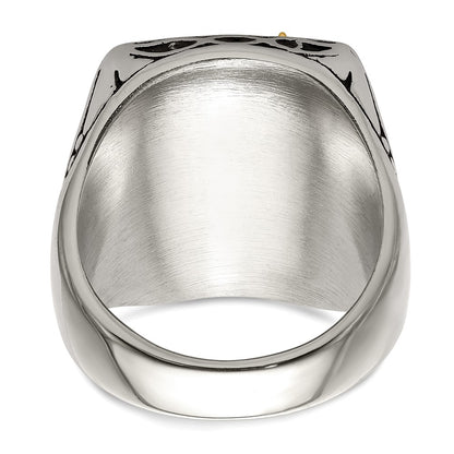 Chisel Stainless Steel with 14k Gold Accent Antiqued and Polished Eagle Ring