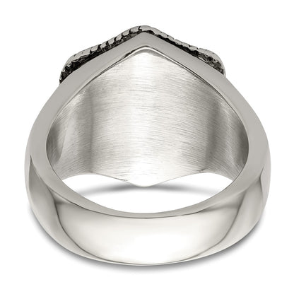 Chisel Stainless Steel with 14k Gold Accent Antiqued and Polished Lion on Shield Ring