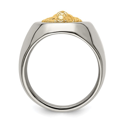 Chisel Stainless Steel with 14k Gold Accent Polished Lion Head Ring