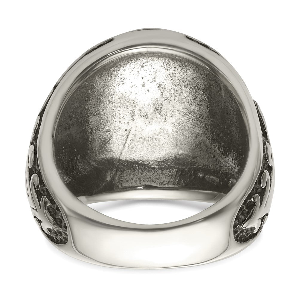 Chisel Stainless Steel with 14k Gold Accent Antiqued and Polished Cross Ring
