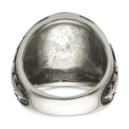 Chisel Stainless Steel with 14k Gold Accent Antiqued and Polished Cross Ring