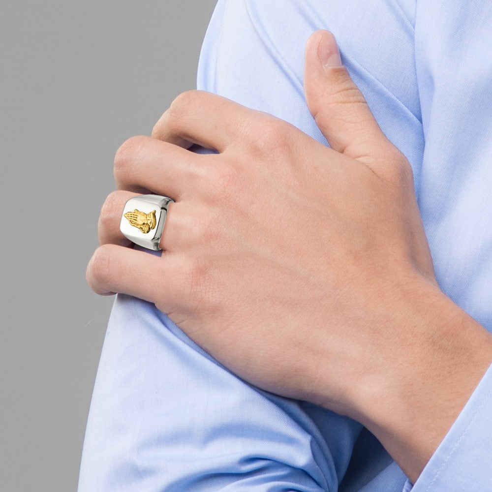 Chisel Stainless Steel with 14k Gold Accent Polished Praying Hands Ring