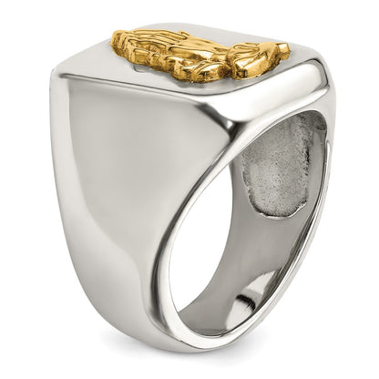 Chisel Stainless Steel with 14k Gold Accent Polished Praying Hands Ring