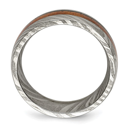 Chisel Damascus Steel Polished with Sapele Wood Inlay 8mm Band