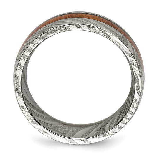 Chisel Damascus Steel Polished with Sapele Wood Inlay 8mm Band