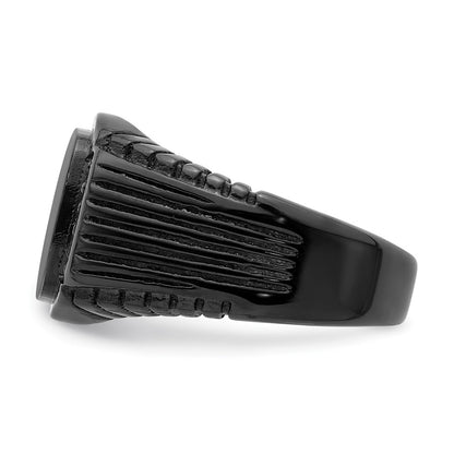 Chisel Stainless Steel Polished Black IP-plated with Black CZ Signet Ring