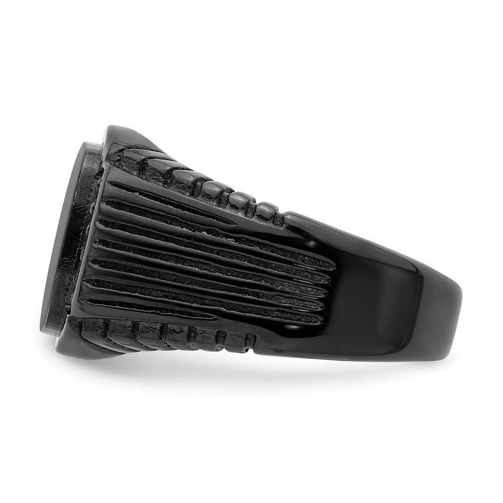 Chisel Stainless Steel Polished Black IP-plated with Black CZ Signet Ring
