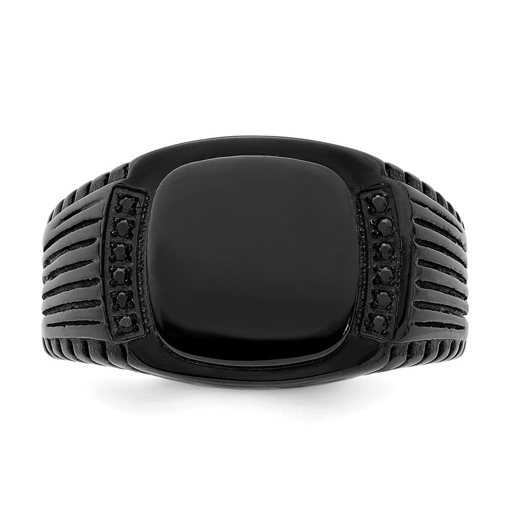 Chisel Stainless Steel Polished Black IP-plated with Black CZ Signet Ring