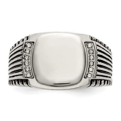 Chisel Stainless Steel Polished with CZ Signet Ring