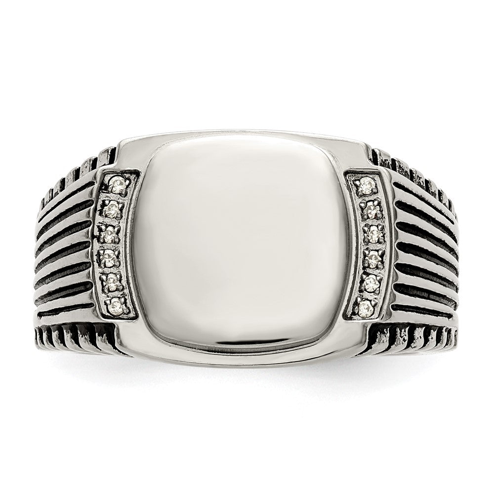 Chisel Stainless Steel Polished with CZ Signet Ring