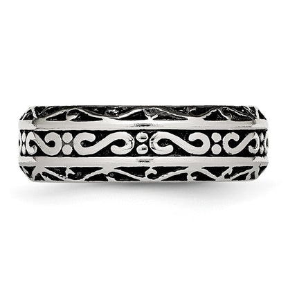 Chisel Stainless Steel Antiqued and Polished Swirl Design 7mm Band