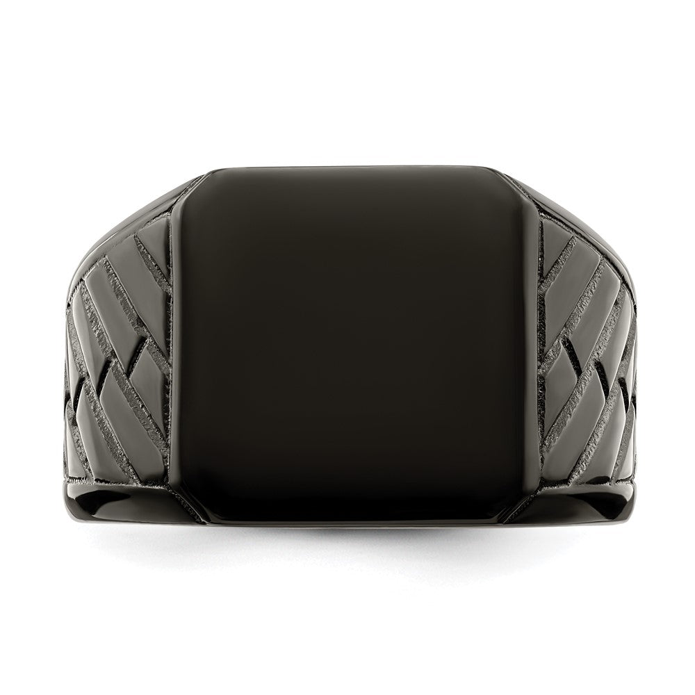 Chisel Stainless Steel Polished Black IP-plated Brick Design Signet Ring